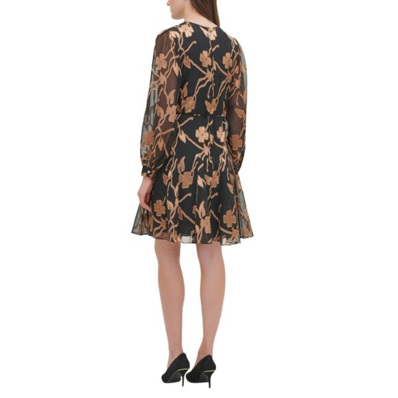 ⚡Tommy Hilfiger Black & Gold Floral Fit-and-Flare Dress – Size 4 – EUC - Picture 2 of 4